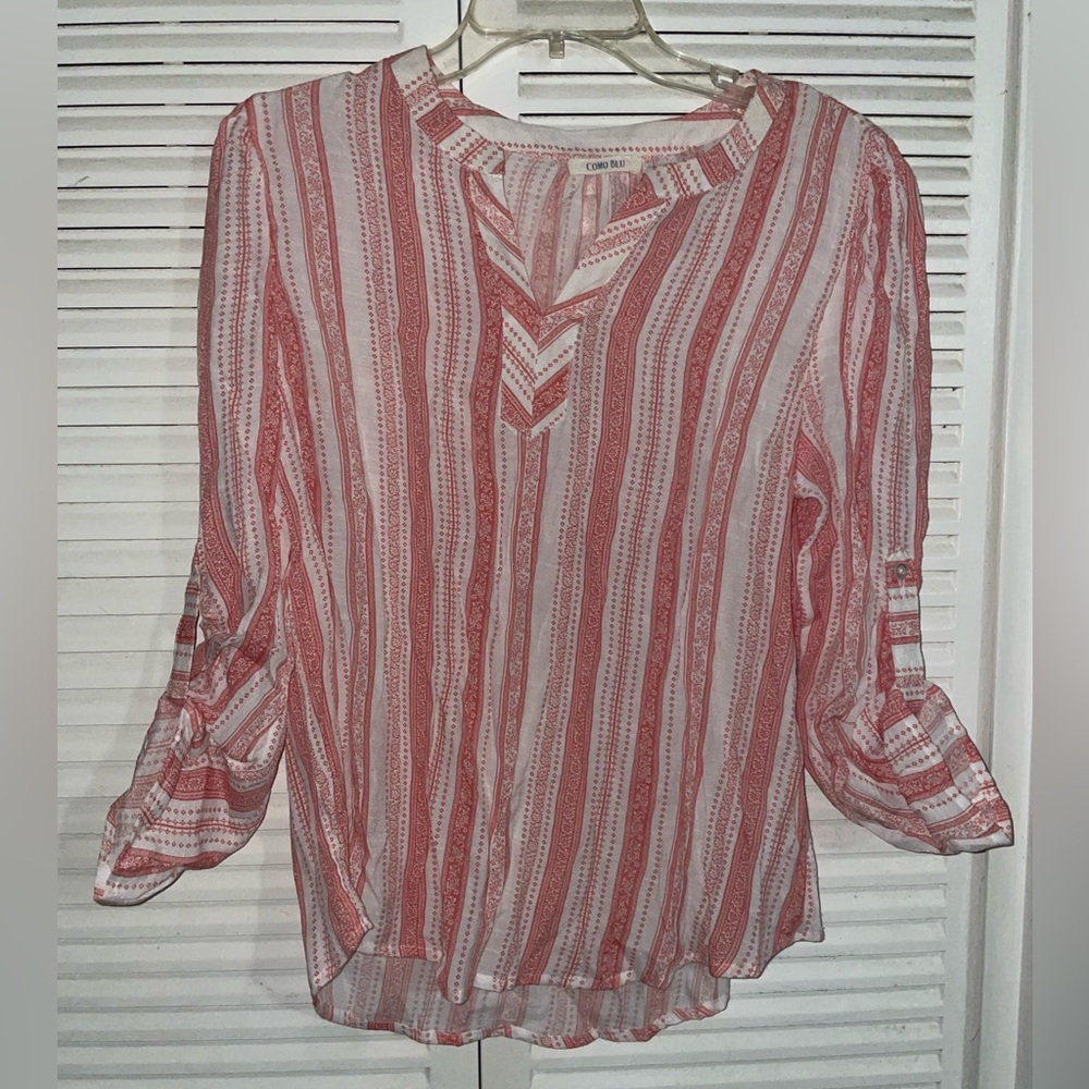Como Blu pink and White Striped Blouse Size Small Women’s